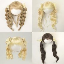 30cm 40cm Doll Wig Bangs Double Ponytail Curly Soft Mohair Wig Suitable for 1/6 1/4 BJD SD DD Hair Toy Accessories 6-7, 7-8 Inch