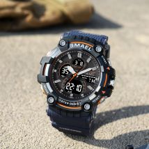 SMAEL Orologio sportivo da uomo Orologi da polso al quarzo Impermeabile Dual Time Display Esercito militare Verde Orologio maschile 8079 Orologi da uomo