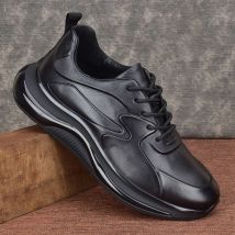 Trendy Echte Echte Leder Schuhe Männer Luxus Design Turnschuhe Casual Dicke Sohle Reise Sport Jogging Laufen Schwarz Hohe Qualität
