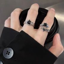 Kpop irregolare Black Geometry Punk Vintage Open Rings Set per le donne ragazze New Fashion Grunge Jewelry