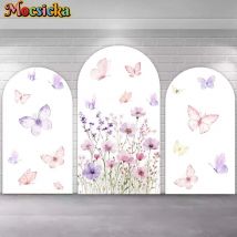 Bogen-Hintergrund, individuell, 2-seitige Abdeckungen, lila, rosa, Schmetterling, Geburtstagsparty-Dekoration, Mädchen, Babyparty, Frühling, Ostern, Hintergrund