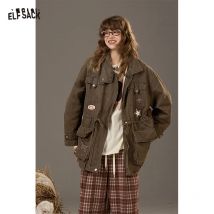 ELFSACK 2025 Herbst Neuheiten Y2K Casual Retro Mehrere Taschen Lose Denim Jacke Für Frau