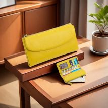 Einfarbige lange Geldbörse aus echtem Rindsleder, funktionelle Clutch-Geldbörse, Münzgeldbörse, Geldscheinklammer