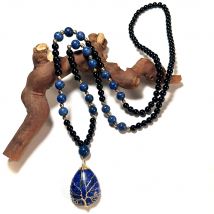 Lapislazuli-Halskette mit schwarzen Onyxperlen und Lapislazuli-Anhänger für Männer und Frauen