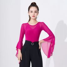 2024 neue Frühling Herbst Langarm erwachsene Frauen internat ionale Ballsaal Kostüm moderne Latin Dance Top Lady sexy Dance wear T-Shirt