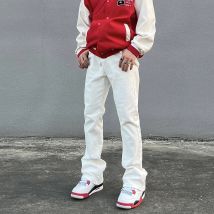 High Street Micro Flare Denim-Hose, schmale weiße Jeans, Overall, Herrenmode, lässig, Vibe, entspannt, einfarbig, waschende Jeans-Hose