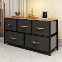 YITAHOME Comò in tessuto a 5 cassetti: struttura in acciaio e organizer con piano in legno per camera da letto, soggiorno, armadio (contenitori facili da tirare)