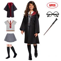 Disfraz de película de Halloween para niños, Top a rayas + capa, traje informal, vestido escolar mágico para carnaval, Halloween y cumpleaños