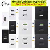 Coswall Presa USB doppia da parete Tipo A e tipo C Caricatore rapido doppio USB 20 W, modulo fai da te PD 20 W QC 3.0