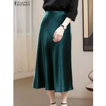 Stilvolle Frauen Solide Büro Rock ZANZEA Elegante EINE Linie Lose Vestidos Sommer Hohe Taille Party Sommerkleid Casual Faldas Saia 2024