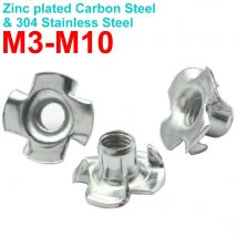 M3 M4 M5 M6 M8 M10 304 SS & verzinkter Stahl Möbel T-Mutter Lautsprecher Holzeinsatzmutter Vierzinken-T-Mutter Schraubverschluss