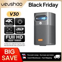 VEVSHAO V30 1080P Portable LED DLP Projector with Built-in Battery Smart Wifi Android System 3D Ready for Home  and Outdoor Use