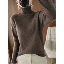 Moda Podstawowy jesienno-zimowy sweter z wełny merynosów Mock Neck Kaszmirowy sweter w jednolitym kolorze Miękkie topy z długim rękawem