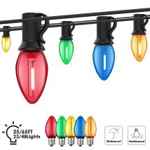 Weihnachts-Lichterkette für den Außenbereich, 25 Fuß, 65 Fuß, Kunststoff, C7, farbig, bruchsicher, anschließbar, hängende Lichtkette für Gartenparty-Dekoration