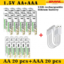 🔋New Li-ion AAA and AA Rechargeable Batteries USB Lithium-ion 3400mWh 1.5V AA Rechargeable Batteries+800mWh 1.5V AAA Battery