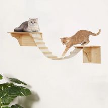 Katzenwand-Kletterregale, wandmontiertes Möbelset, 2 Regale mit 1 Stegleiter für Katzen im Innenbereich, Baum, Turm, Bettzubehör