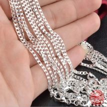 925 Sterling Silber 2 MM Flache Halskette Kette Für Frauen Männer Mode Hochzeit Schmuck Geschenk