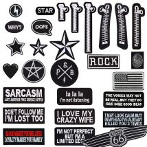 Neue schwarz-weiße Buchstaben-Slogan-Reißverschluss-gestickte Aufnäher zum Aufbügeln für Kleidung, Stern, Herz, Applikationen, Streifen, Kleidung, Aufkleber, Abzeichen