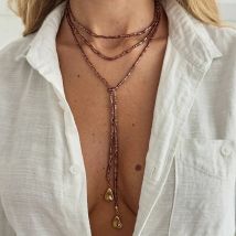 KunJoe Vintage Acrylic Beads Chain Choker Long Necklace Women Fashion Geometric Pendant Necklace Adjustable Sweater Chain Gifts