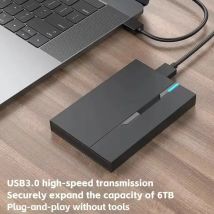 Externes 2,5-Zoll-Festplattengehäuse mit USB 3.0/3.1-Schnittstelle, unterstützt bis zu 6 TB, passend für 7 mm/9,5 mm SATA SSD/HDD für Laptop-PC