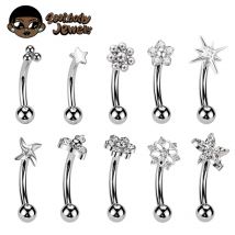 Großhandel ASTM F136 Titan Blumen Rook Piercing Sterne Augenbraue Intarsien CZ 16G Innengewinde Banane Gebogene Lippe Nabel Piercing