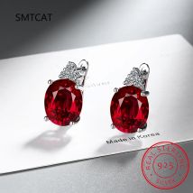 Ovale rote echte natürliche Granat-Creolen aus 925er-Sterlingsilber für Damen, modischer Statement-Edelstein-Schmuck