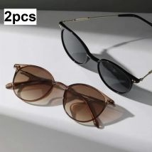 2-teiliges Damen-Sonnenbrillen-Set, klein, rund, niedlich, dünn, für Herren, Vintage, schmales Sonnenbrillen-Set