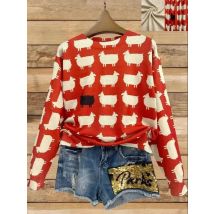 Four Seasons Fashion New Style Fashionable Pullover Round Neck Women's Top Animal Pattern Flat Digital Printing Fashion Women's