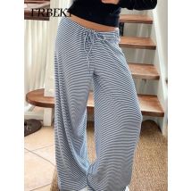 Herbst neue faule Wind Nische gestreifte lose Hosen schlanke Krawatte niedrige Taille Freizeit hose drapiert weit geschnittene Strick hose Harajuku Streetwear