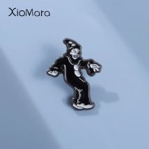 Circus Black And White Clown Brooch Enamel Pin Halloween Creative Cartoon Metal Badge Accessories Jacket Lapel Pin Jewelry Gift