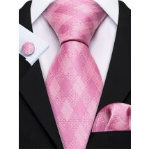 Barry.Wang New Pink Tie For Wedding Men's Ties Set With Hanky Cufflinks Silk Men Neck Tie For Male Wedding Party Business Gift