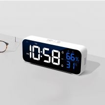 Digitaler Wecker, Tischuhr, elektronische Uhr mit Temperatur, Luftfeuchtigkeit, Wochentag und zwei Alarme, Klingeltöne, wiederaufladbar
