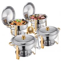 SucceBuy Set da 4 pezzi per scaldavivande, set da buffet, in acciaio inossidabile, con padella a grandezza naturale, rotondo, per scaldavivande, per banchetti per feste