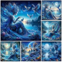 DIY 5d Diamant Malerei mysteriöse Frau Pfau Fee Mosaik voller Diamant Stickerei Mädchen blau Tierbild Wohnkultur