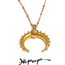 Yhpup 50 + 7CM Mode Edelstahl Metall Mond Charm Anhänger Halskette 18K Gold Farbe Überzogene Wasserdichte Kragen schmuck Geschenk