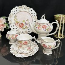 Palace style afternoon tea coffee set coffee cup pot pot hollowed out Dim sum plate