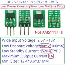 For Arduiuo ESP32 Tiny Out 1A 1.2V 1.8V 2.5V 3.3V 5V 80MV Drop Voltage 60uA Standby Step-Down Buck LDO Module rep AMS1117 7805