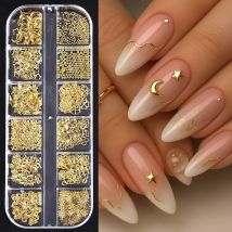 1Box Golden Mixed Ribbon Bow/Star/Steel ball/Love Heart Kit Nail Art Charms  for Valentine's Day Manicure Accessories Decoration