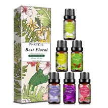 PHATOIL 6-teiliges Blumen-Duftöle-Set für Diffusor, 10 ml, weiße Moschus, Orangenblüte, Geißblatt, Freesie, Parma, violette Magnolie