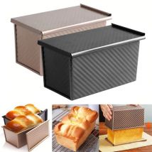 Rectangle Loaf Pan with Lid 1lb Non-Stick Bread Baking Pan Carbon Steel Corrugated Toast Box Toast Mold for Oven Baking Tool