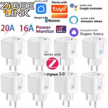 Unterstützt durch Tuya WiFi/ZigBee 3.0 Smart Plug EU-Steckdose 16A/20A Leistungsüberwachung Timer Fernbedienung Sprachsteuerung Alexa Google Home