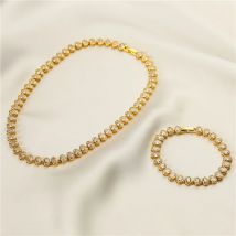 Hecheng, oval funkelnde cz Charm Armbänder Halskette für Frauen 18 Karat vergoldet Tennis Zirkon Zirkon Böhmen Strand Schmuck Set