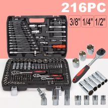 216PCS Professional Ratchet Wrench Socket Set 1/2" 1/4" 3/8" Wrench Repair Tool Home Repair Set with Black Box