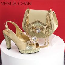 Italienische Design Schuhe und Taschen passend Set Frauen High Heel Party schwarze Farbe Nigeria Hochzeit größere Schuhe