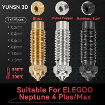 1/3/5 stücke für elegoo neptune 4 plus/4 max Düsen Messing beschichteter gehärteter Stahl hohe Präzision und Qualität, 0.2/0.4/0.6/0.8/1,0mm