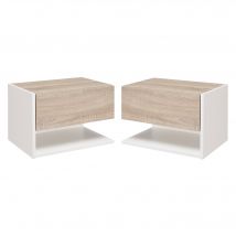 HOMCOM Juego de 2 Mesitas de Noche Flotantes con 1 Cajón y Estante Abierto