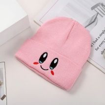 Kirby Strickmütze, Cartoon-gestickt, Benie-Mütze, niedlich, Unisex, warm, dehnbar, Weihnachtsgeschenk für Erwachsene und Kinder, Outdoor-Thermütze