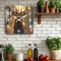 Einzigartiges 2D-Flat-Design, Hirsch im Herbstwald, hölzerne, geräuschlose Quarz-Wanduhr, ideales Weihnachtsgeschenk für Liebes