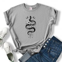 Moon And Snake Printing Women T-Shirts Fashion Comfortable Tshirt Street Hip Hop Clothes Breathable Summer Soft Womens Tshirts