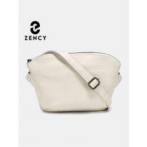 Zency Einfache Umhängetasche aus Rindsleder für Damen, Reißverschlusstaschen, verstellbarer Riemen, Schulter-Crossbody, beige Handtasche, Geldbörse